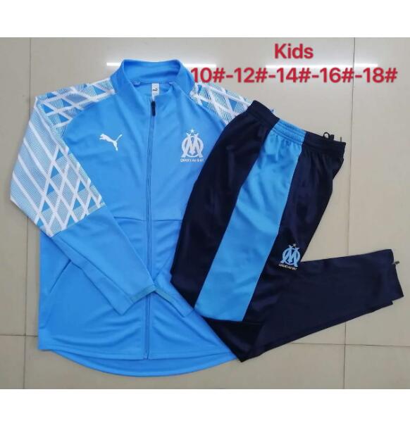 Olympique Marseille Kids Blue Training Suits Youth Jacket with Pants 2020/21